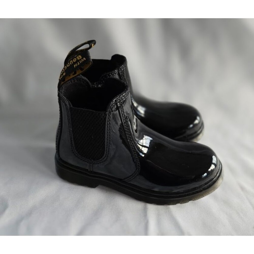 Dr Martens Junior 2976 Patent Chelsea Boots - Black - Toddler Girls size 10 MINT - Picture 2 of 7